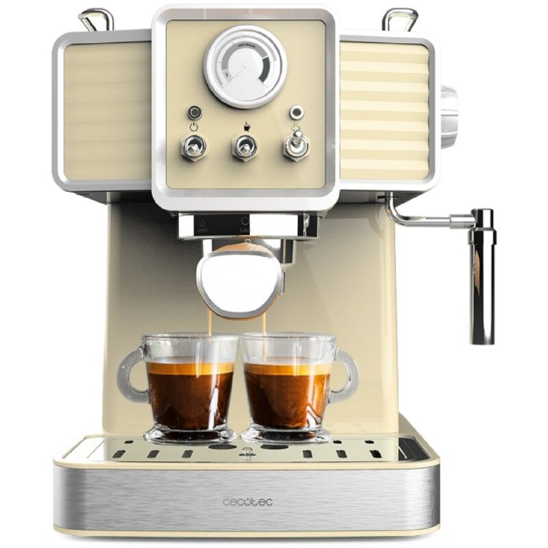 Cecotec - Macchina Da Caffè Espresso Power Espresso 20 Tradizionale Light Yellow. 1350 W, Capacità 1,5 L, Espresso E Cappuccino, 20 Bar E Thermoblock, Vaporetto, Manometro, Design Vintage
