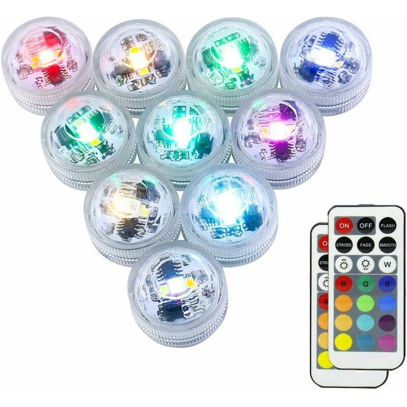Minkurow 10 Pezzi Mini Luci Led Sommergibili, Lampada Subacquea Impermeabile Rgb Led Multicolori Candele Illuminazione Con 2 Telecomandi Per Piscina Stagno Acquario Vaso Decorazione Halloween Natale