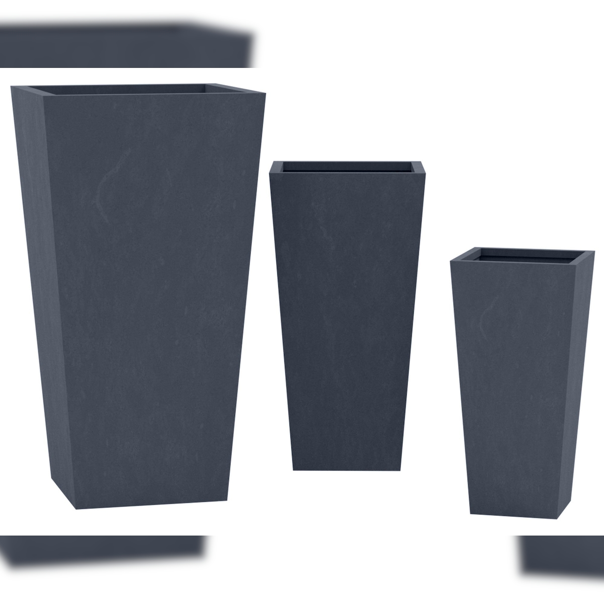 Décoshop26 - Set mit 3 anthrazitfarbenen faserigen Ton-Blumentöpfen mit Abflusslöchern wetterfest 10_0007979 Image
