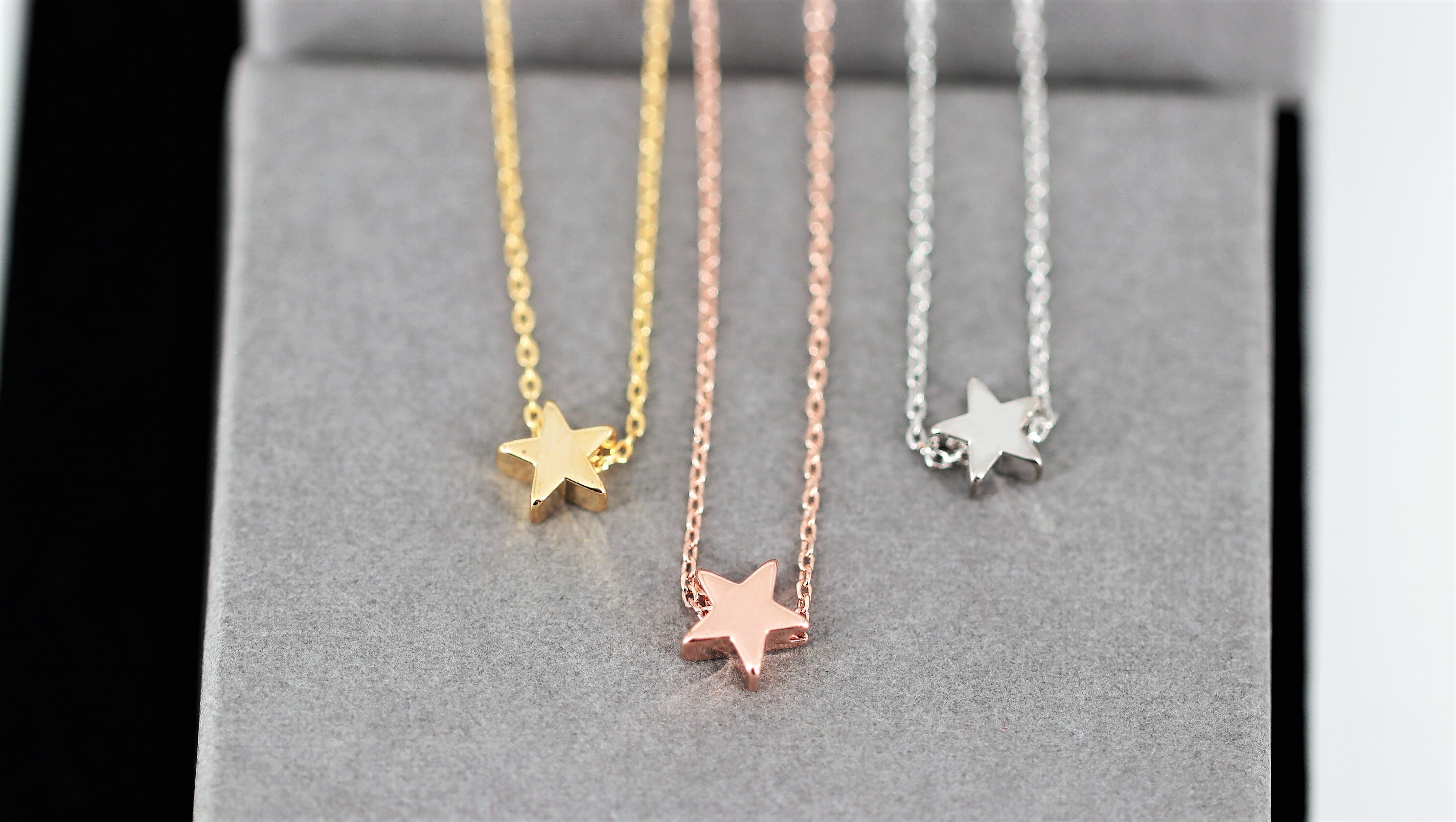 Collana in oro rosa con ciondolo a stella, collana in argento con stella, catena sottile con ciondolo, catena con stella, ciondolo a stella, regalo pe