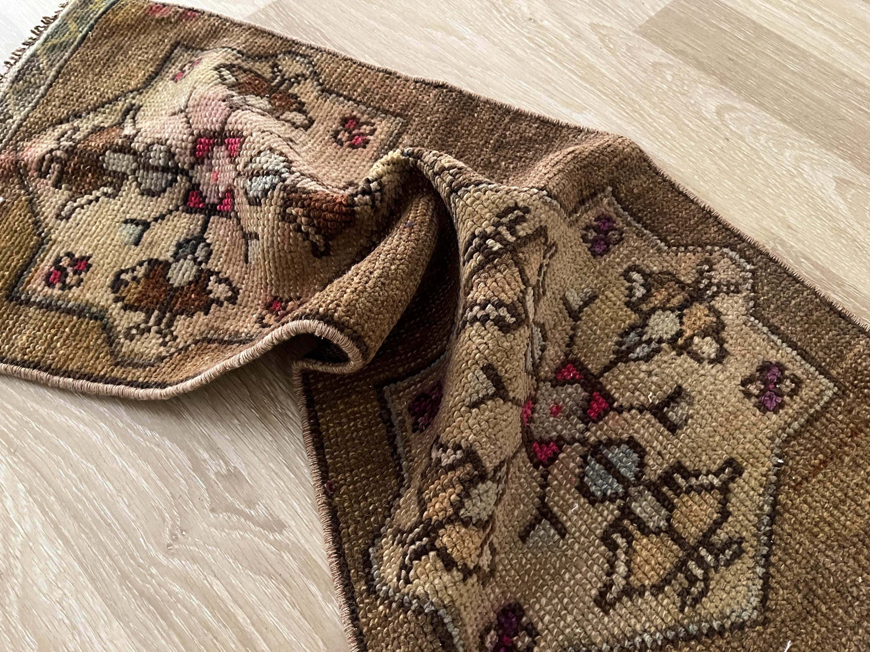 Ethnischer Teppich 2x3, Traditioneller Teppich 1X3, Kleiner Teppich, Oushak Teppich, Geometrischer Teppich, Türkischer Teppich, Kurzflor Teppich, Vint