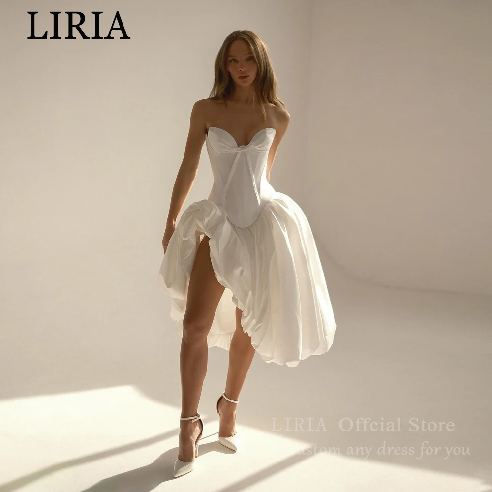 LIRIA Damen Weiße Trägerlose Hochzeitskleider Maßgeschneiderte Elegante Unregelmäßige Saum-Korsett-Partykleider für Hochzeitsgäste Image