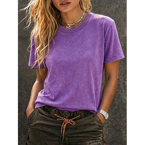 t-shirt da donna softfade™ 100% cotone lavaggio acido maglietta in cotone maglietta top tinta unita tinta unita vintage moda elegante senza maniche manica corta girocollo top regolare casual quotidiano per uscire estate