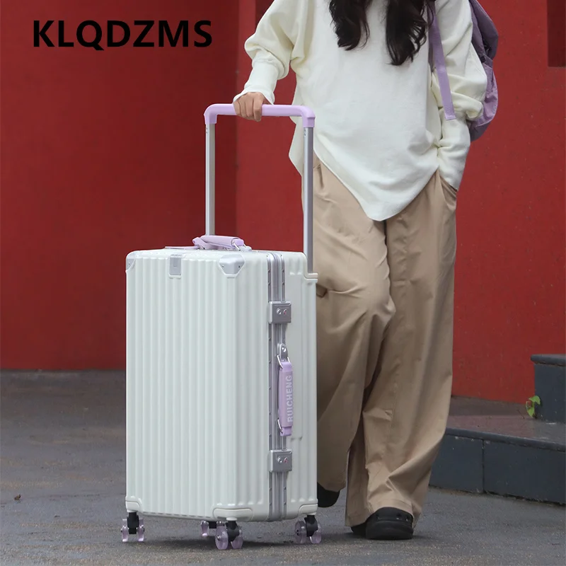 KLQDZMS Aluminiumrahmen-Gepäck, hochwertiger 20-Zoll-Koffer aus ABS+PC, tragbarer Koffer, großes Fassungsvermögen, langlebiges Gepäck für Damen