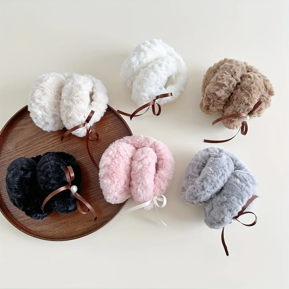 Winter Sonne Wärme Perle Schleife Ohrenschützer Damen Kaffee Braun Winter Gehörschutz Warme Ohrenschützer Image