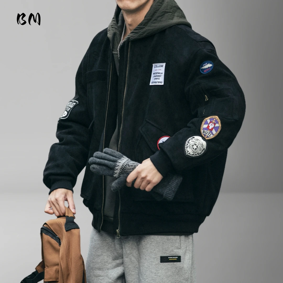 Herren Amerikanische Schwergewicht Gepolsterte Bomber Jacke Winter Warme Abzeichen Patch Streetwear Fashion Trendy Mantel Koreanische Hip Hop Parkas Männlich