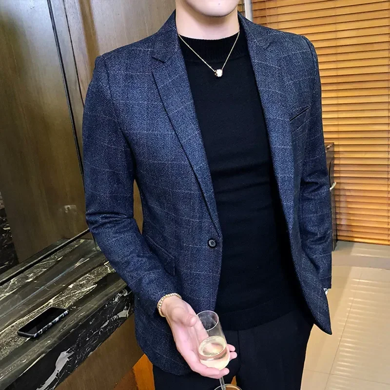 Britischen Stil Vintage Plaid Blazer Männer Casual Slim Fit Anzug Jacke Single Button Business Social Blazer Plus Größe M-5XL hombre