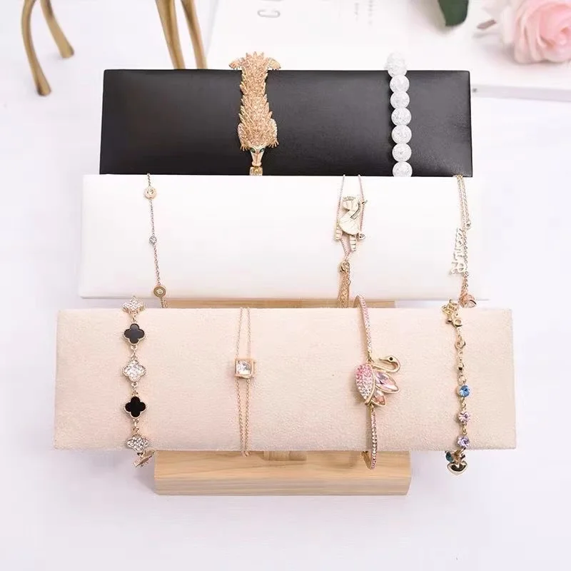 Neuer Holz-Einzel-T-Bar Vintage PU-Leder / Samt Armband- und Uhrenständer Schmuck-Organizer Harter Präsentationsständer Halter Größe