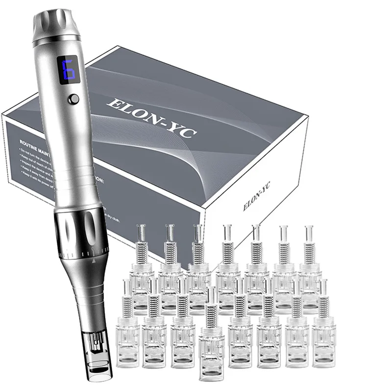 ELON-YC Dr Dermapen Ultima-X3 Stift, Kabelloser Professioneller Schönheitsstift Hautpflege-Set mit 15 Ersatzkartuschen Image