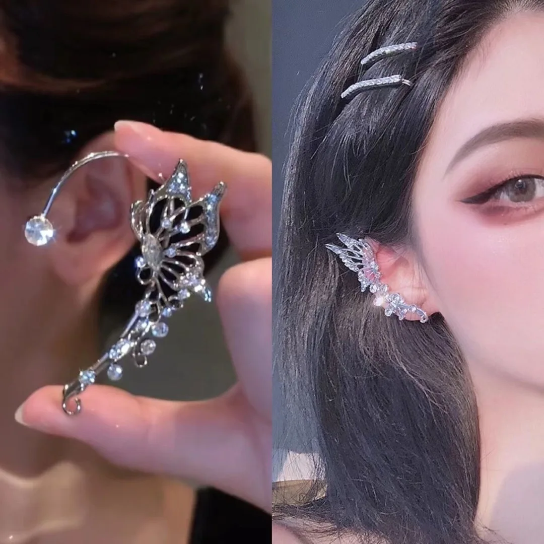 Koreanische Mode Zirkon Schmetterling Elf Ohr Manschette für Frauen Funkelnden Zirkon Kristall Ohne Piercing Clip Ohrringe Hochzeit Schmuck Image