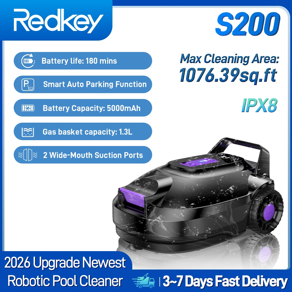 Redkey S2 Kabelloser Roboter-Poolreiniger 5000mAh Akku 180min Betriebszeit IPX8 Wasserdicht Automatischer Poolsauger Ein-Klick-Bedienung Image