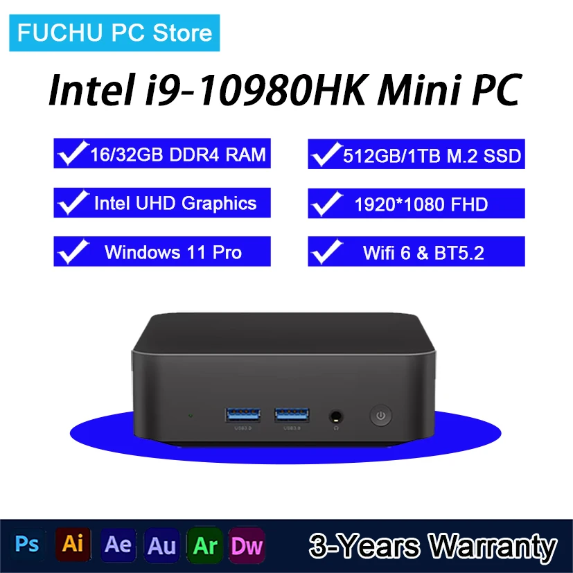 Core i9 10980HK Mini-PC Windows 11 32GB DDR4 512GB 1TB 2TB SSD Tragbarer Gaming-Mini-PC WiFi6 BT5.2 4K Mini-Computer PC Desktop