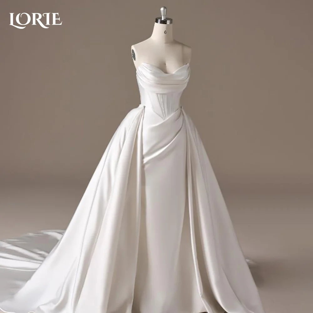 LORIE Abito da sposa in raso senza spalline Sweetheart Pieghe A-line Abito da sposa a sirena Crepe Illsion Abito da sposa con corsetto personalizzato 2026