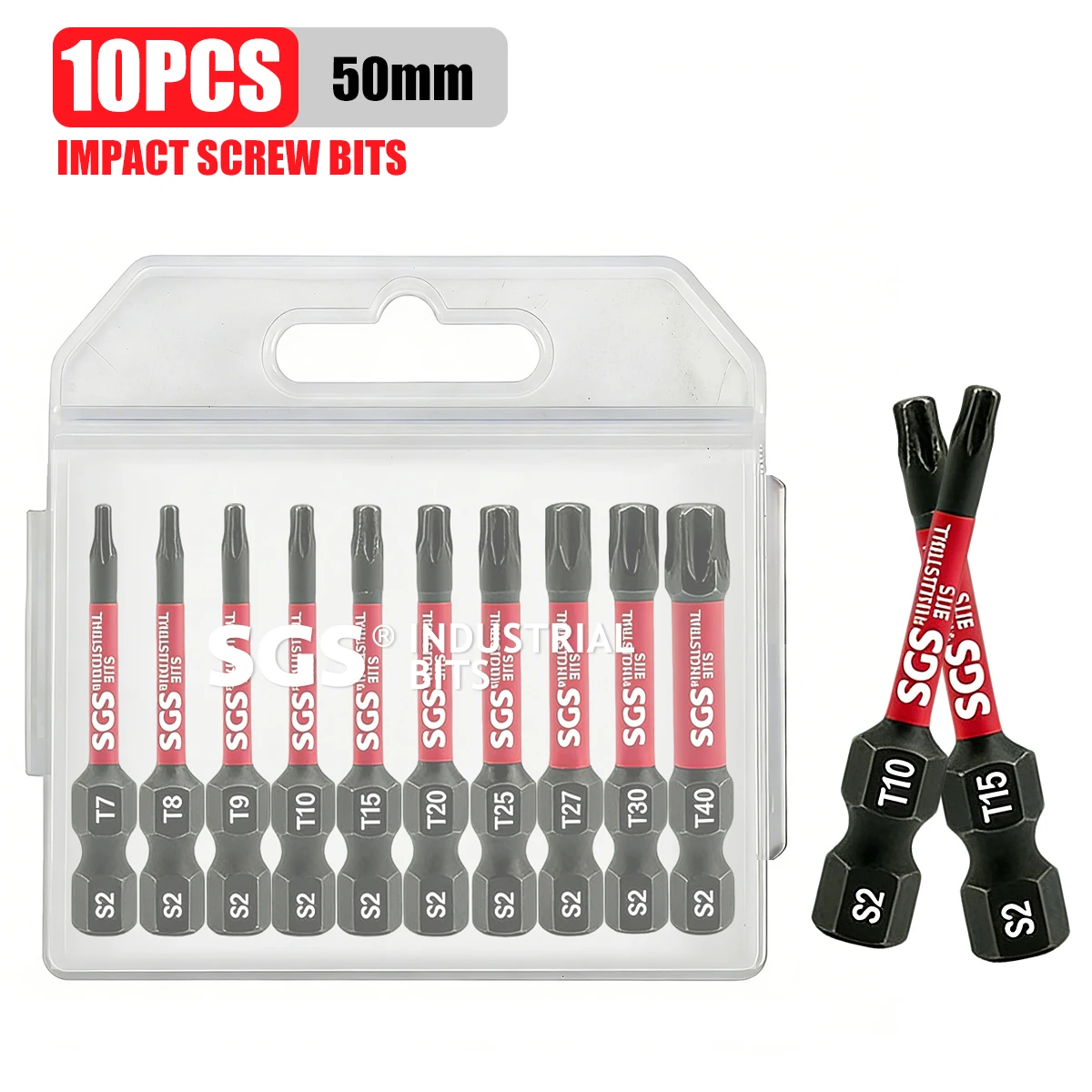 Set da 10 punte Torx in acciaio S2 T7-T40, gamma completa di misure, 50 mm, magnetiche, anti-torsione, elevata durezza, con scatola di immagazzinamento trasparente, punte per avvitatore a impulsi