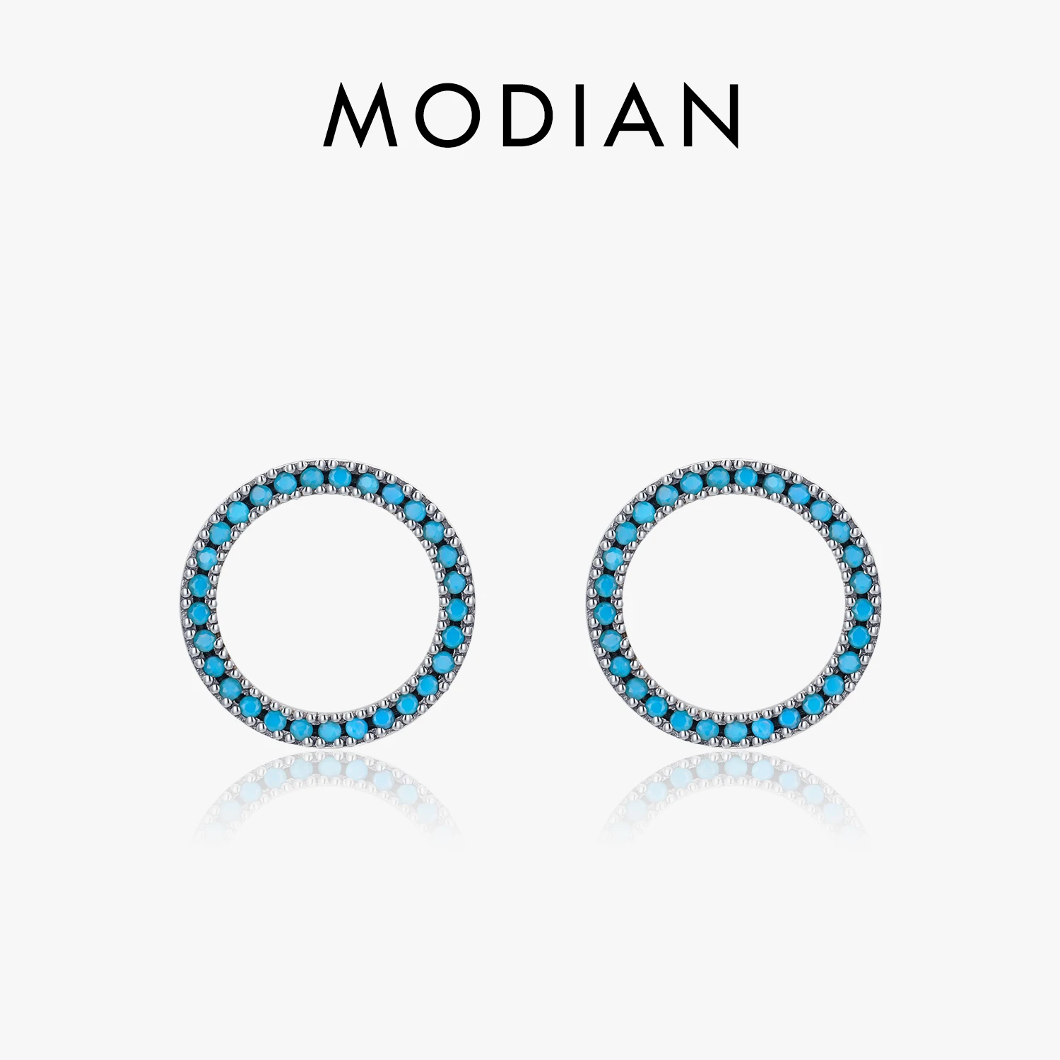 MODIAN elegante cerchio turchese orecchini a bottone solido argento Sterling 925 Trendy tondo femminile orecchini a bottone per gioielli da donna