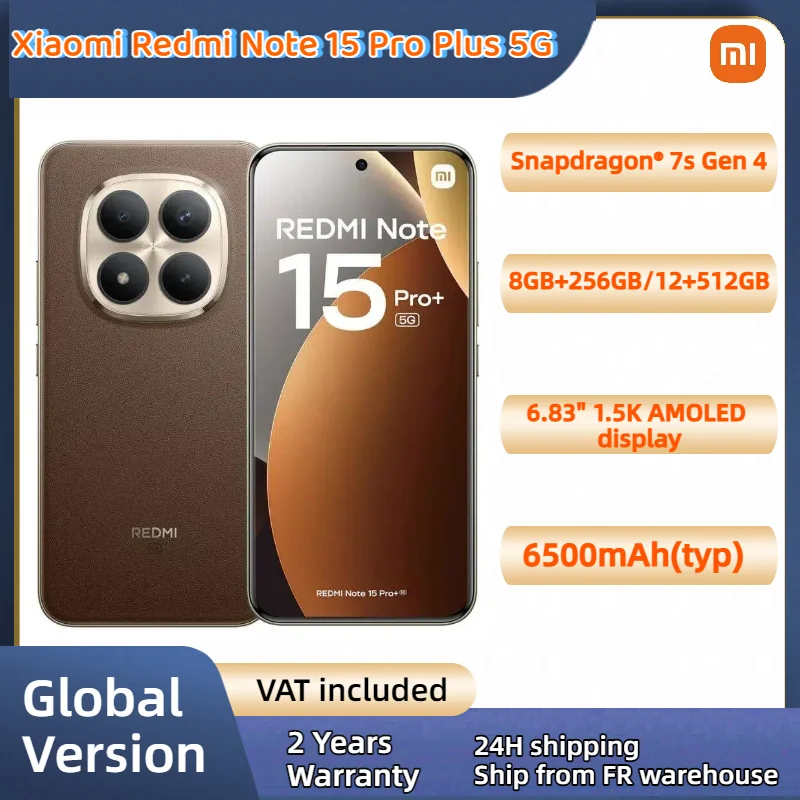NUOVO Xiaomi Redmi Note 15 Pro Plus 5G Smartphone Versione Globale Snapdragon ® 7s Gen 4 NFC 6,83 pollici 1,5K AMOLED Fotocamera principale da 200MP 6500mAh Ricarica rapida 100W 120Hz