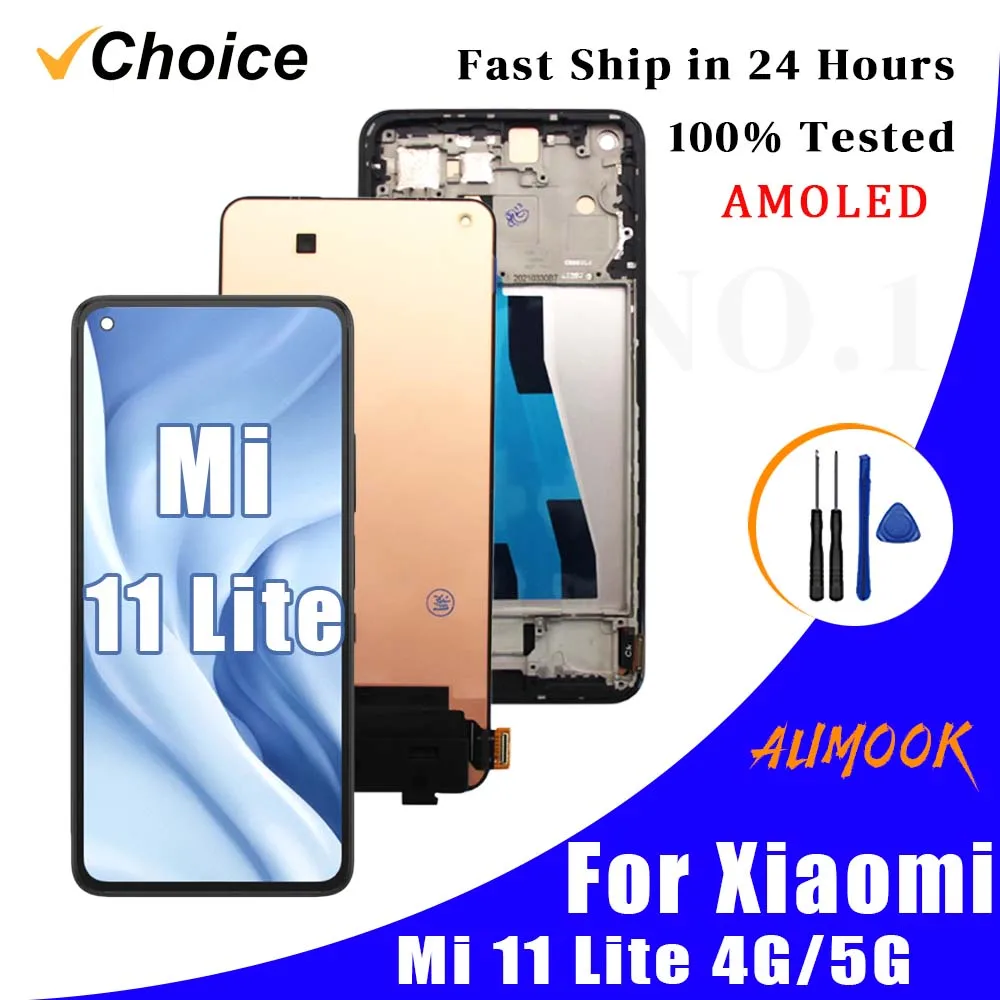 Testato al 100% per Xiaomi Mi 11 Lite Display LCD Touch Screen Digitizer per Mi 11 Lite 5G M2101K9G M2101K9C Sostituzione dello schermo