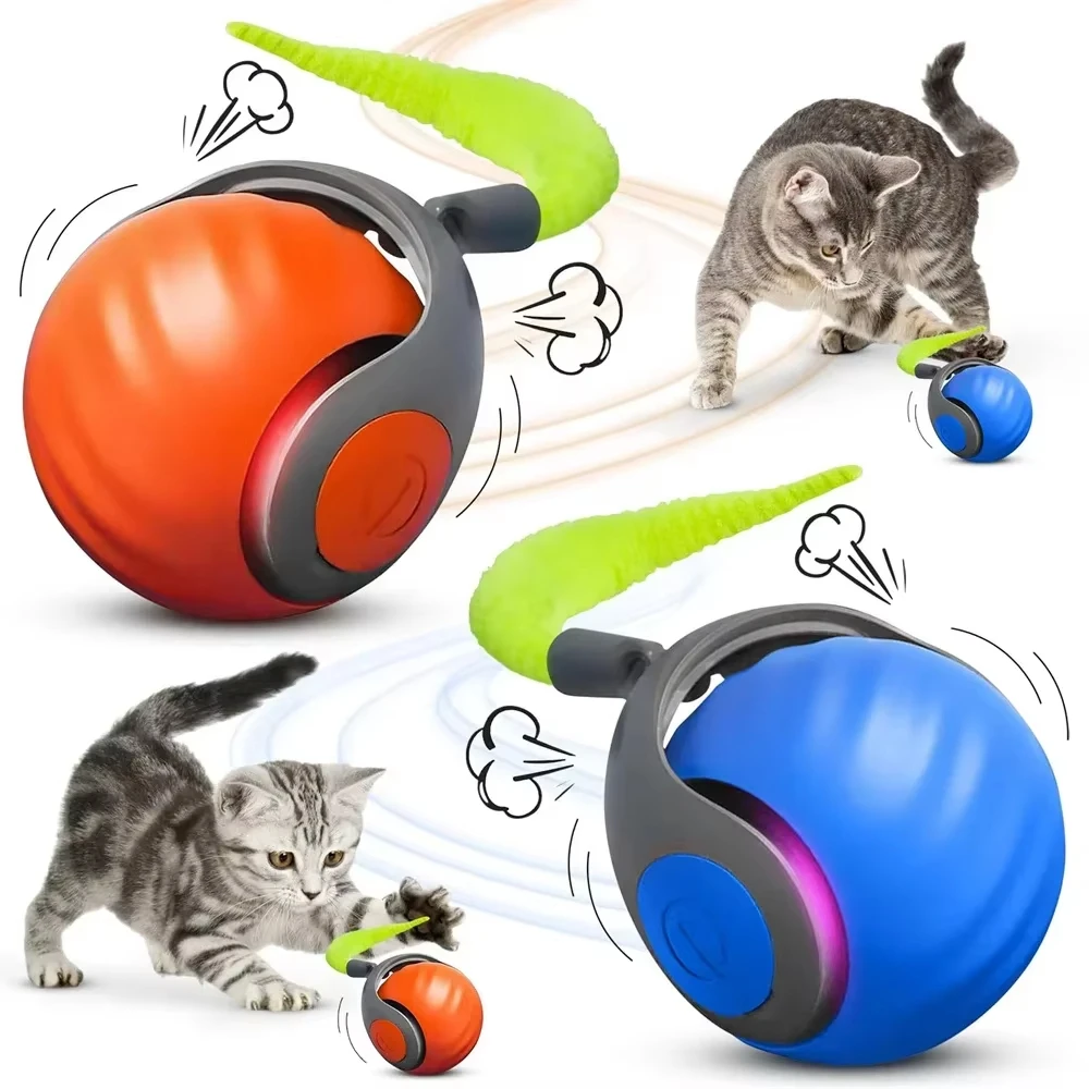 Giocattoli Interattivi per Gatti, Palla Automatica Rotolante con Coda Finta, Ricaricabile USB, Giocattolo Elettrico Intelligente per Divertimento e Addestramento