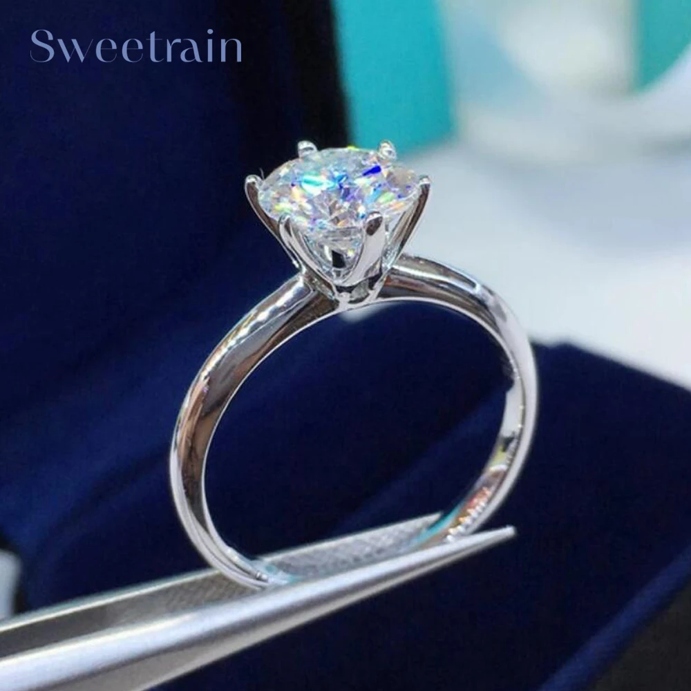Anello con diamante solitario classico stile 3ct 6 punte V Anello in argento 925 18 carati in oro bianco Moissanite Anelli di fidanzamento Matrimonio Gioielleria raffinata