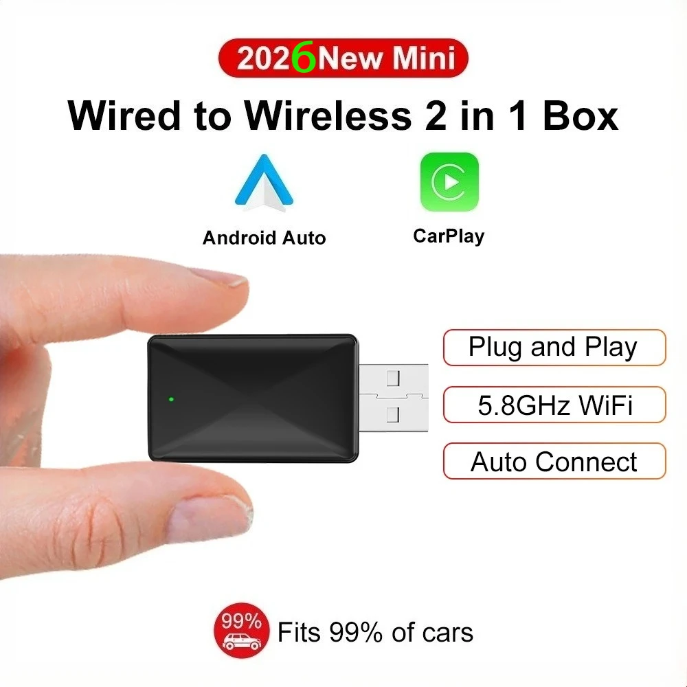 Adattatore Wireless Flixivi CAR PLAY Carplay Android Auto 2in1 per Stereo Auto OEM con USB Plug and Play da Cablato a Wireless
