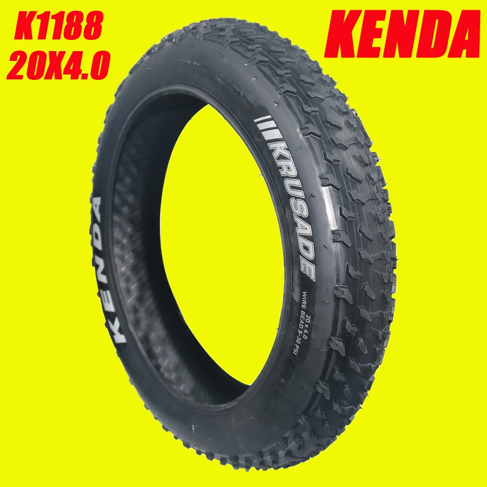 Pneu de vélo Kenda K1188 Krusade Fat Tire 20x4.0, pneu de vélo à pneus larges 20"x4.00, clincher en fil métallique SRC, pneu de vélo à pneus larges noir, chambre à air 20x4.0