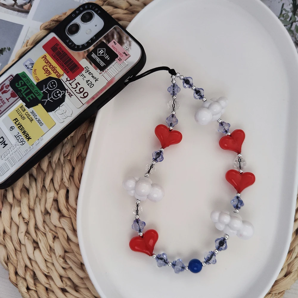 KKBEAD nouveau coeur sangle de téléphone corée mode nuages blancs charme de téléphone pour téléphone portable à la mode Y2K accessoires livraison gratuite