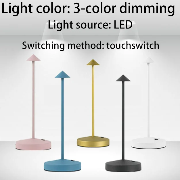 Lampe de bureau LED portable en métal, lampe de bureau sans fil en métal, lampe rechargeable à commande tactile 3 couleurs, lampe de bureau à 3 niveaux de luminosité, lampe de chevet, lampe de table à