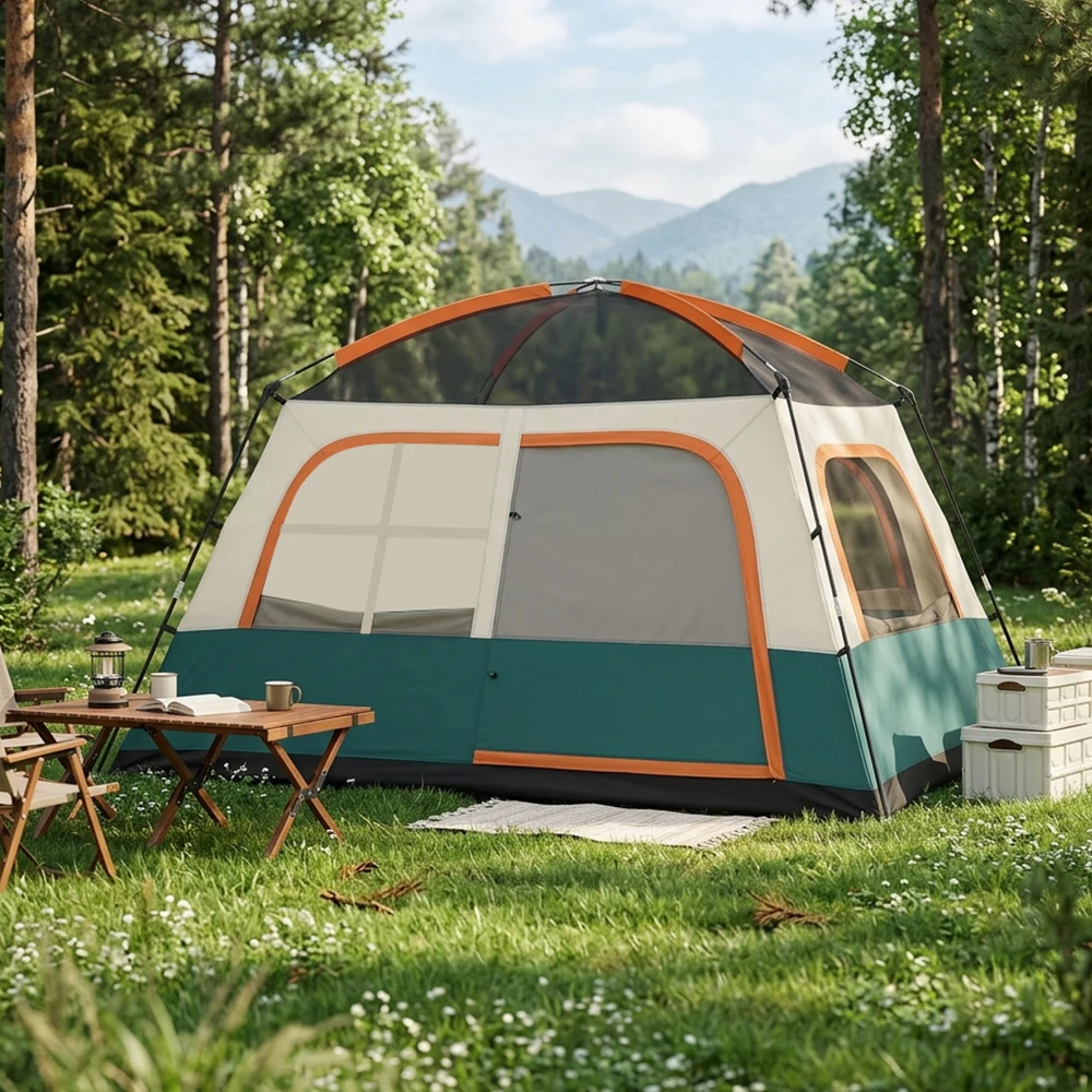 Tente de camping familiale 4-6 personnes, tente imperméable avec auvent, facile à installer, équipement de randonnée, pique-nique en plein air, voyage en voiture