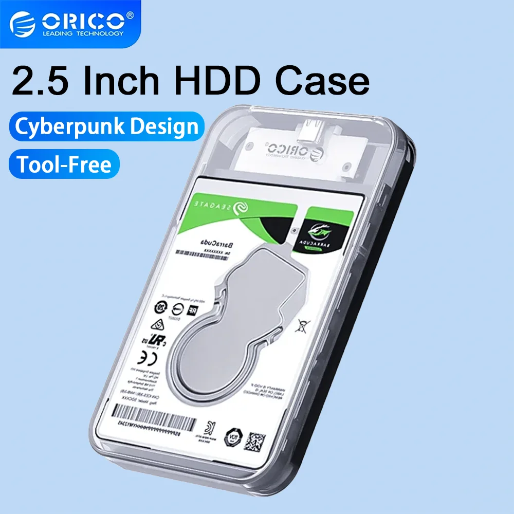 Boîtier de disque dur externe ORICO 2,5 pouces, design cyberpunk, SATA 5 Gbps, type-C, transparent, pour disque dur SSD, pour boîtier PC