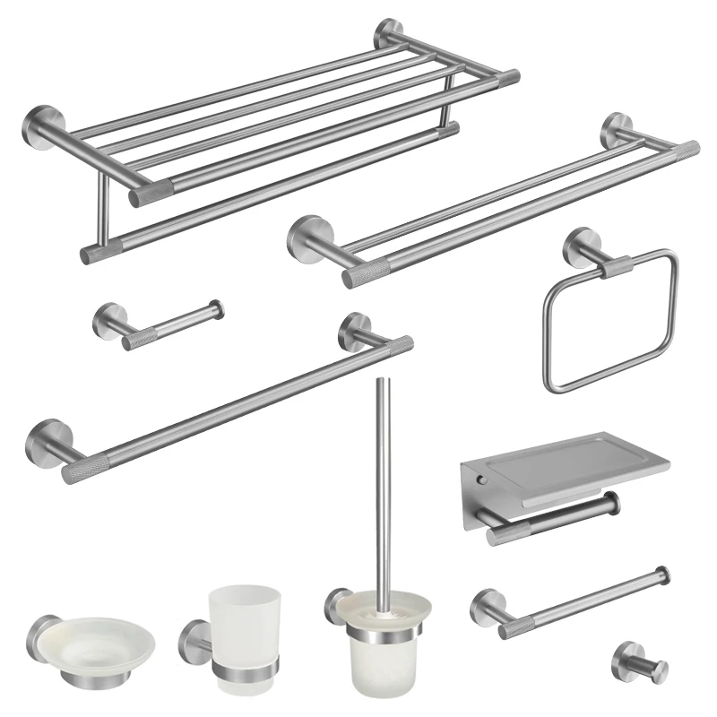 Accessoires de salle de bain en nickel brossé : Porte-serviettes, patère pour peignoir, ensemble de quincaillerie de salle de bain en laiton moleté, étagère pour serviettes et porte-mouchoirs