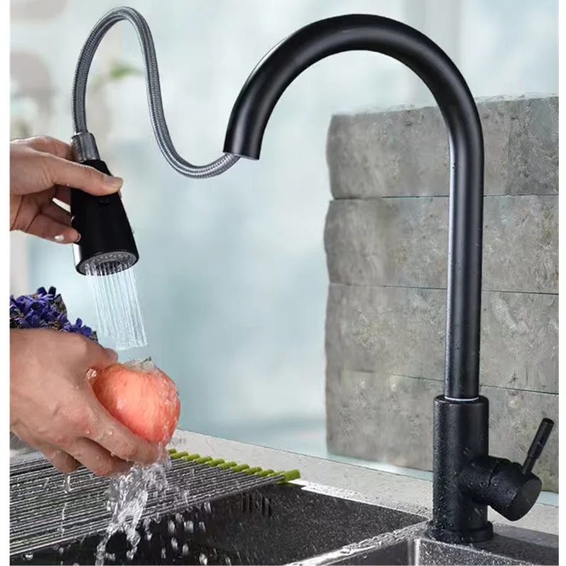 Robinet de cuisine noir, extractible, nickel brossé, acier inoxydable, robinet de cuisine mixte, robinet d'évier de cuisine