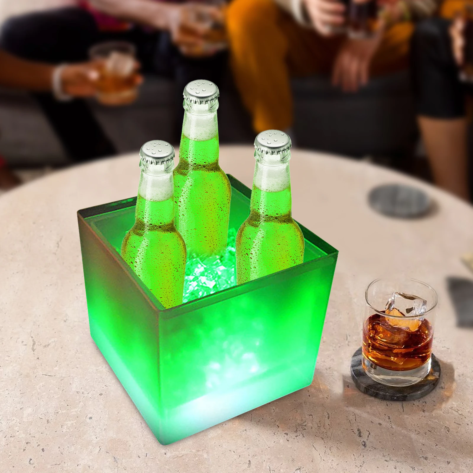 Seau à glace LED 3,7 QT à double couche, étanche, avec éclairage RVB changeant de couleur, refroidisseur portable pour vin et champagne, idéal pour la maison, les fêtes, les bars et les KTV
