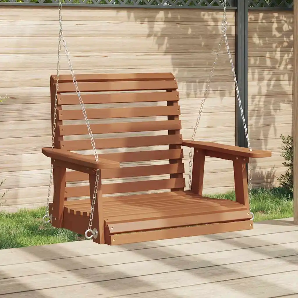 Chaise suspendue de jardin avec chaînes métalliques et structure en bois de sapin massif, confort et détente pour l'extérieur, patio, jardin, cour, balançoire de jardin