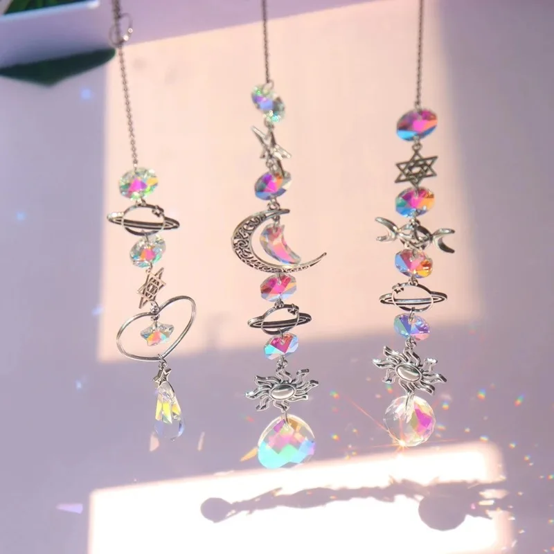 1 pièce Carillon éolien en cristal, attrape-soleil lune et soleil, pendentif prismes diamant, attrape-rêves, décoration suspendue arc-en-ciel pour la maison et le jardin