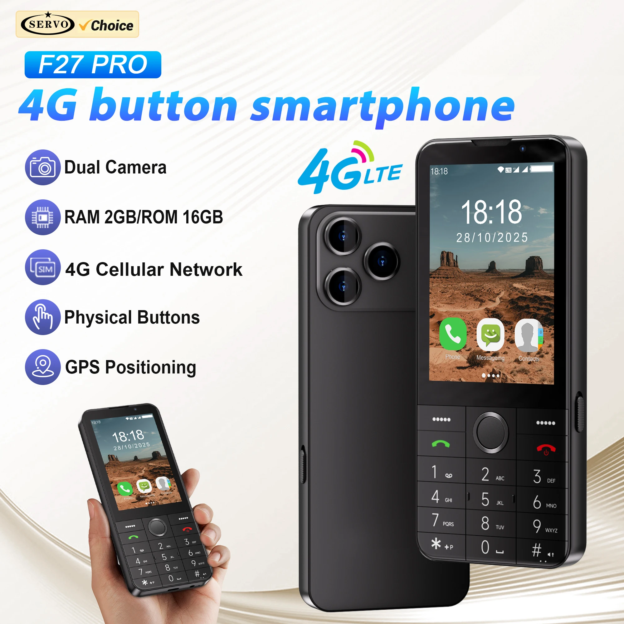 SERVO F27 PRO 4G LTE Button Smartphone Android 11.0 OS Play Store 2GB+16GB Speed Dial WiFi 3.5