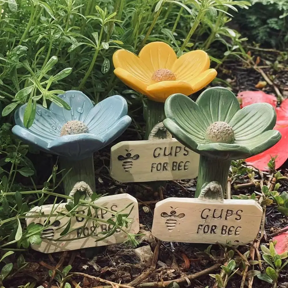 Flower-Shaped Ceramic Bee Watering Station Garden Outdoor Butterfly Feeder Insect Watering Bee Ladder Outdoor Yard Decoration ﻿