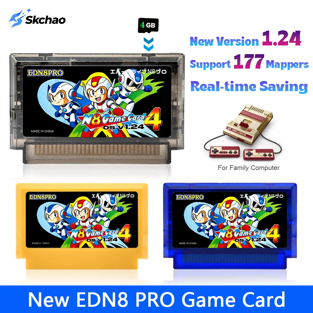 New V1.24 FC N8 Game Card with 2000 Games & 4G TF Card Flash Cartridge for Family Computer 8-Bit Video Game Console