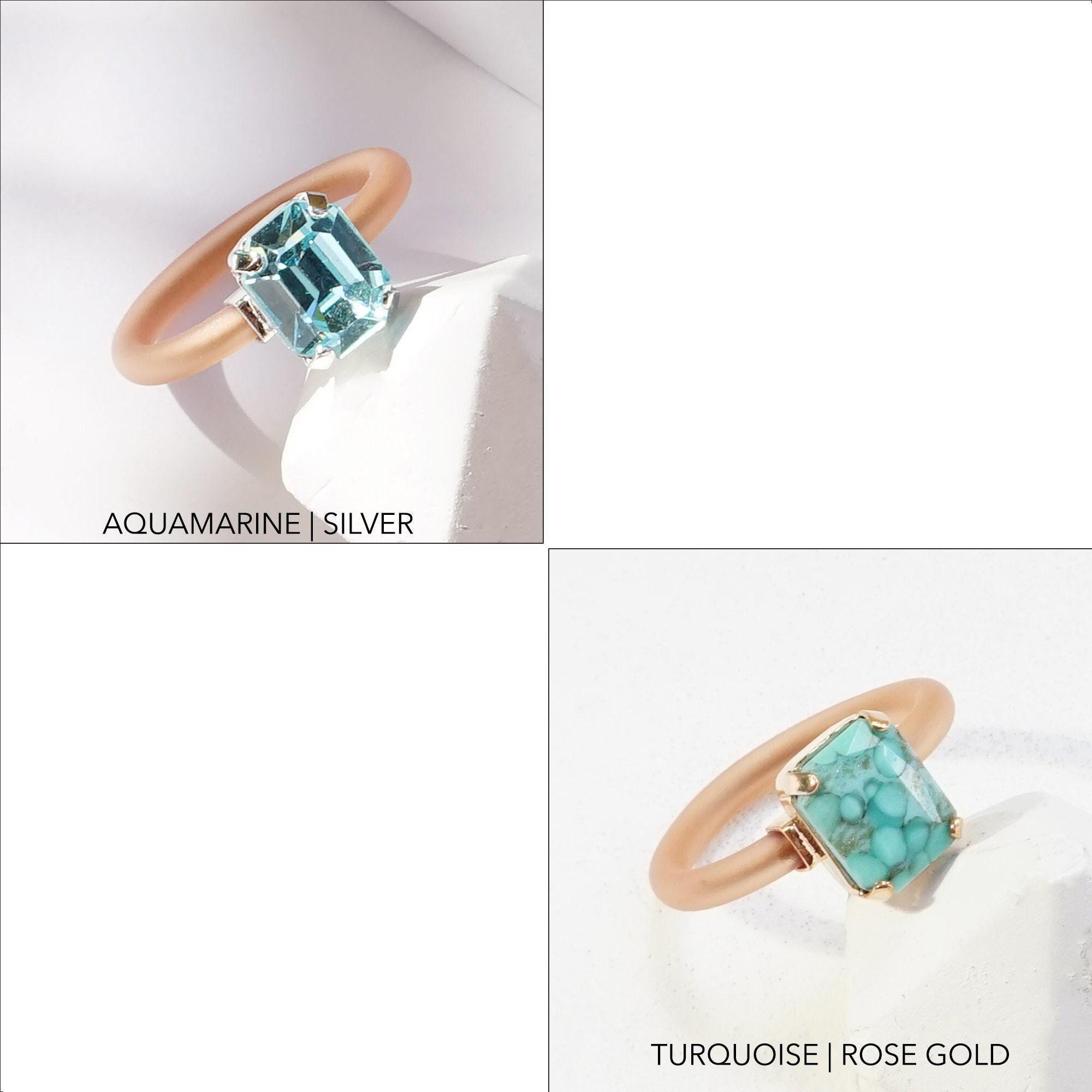 Anello in silicone, pietra, anello in gomma, anello in silicone fantasia, anelli in silicone, anelli di fidanzamento, taglio smeraldo, anelli in silic