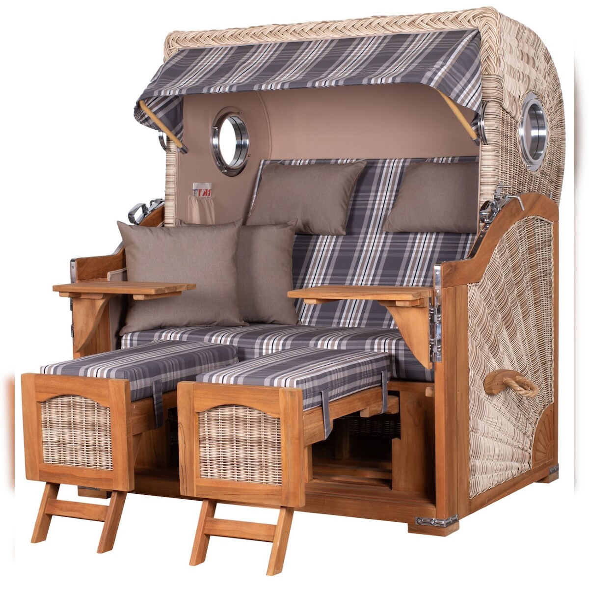 Mr. Deko Strandkorb Komplettset - bene living - Ammersee Grande XL Teak - PE shell - Modell 522 - inkl. Liftersystem Image