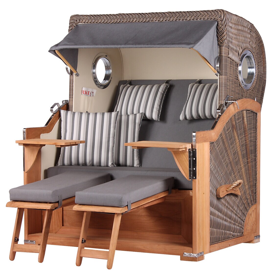 Mr. Deko Strandkorb Komplettset - bene living - Königssee Teak Bullauge - PE grau - Modell 544 - inkl. Liftersystem Image