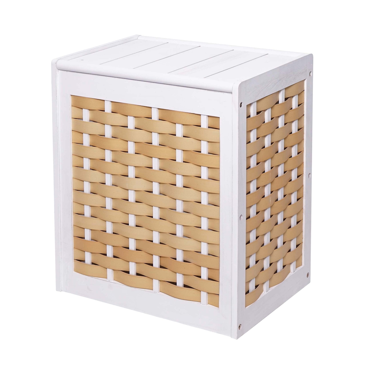 Décoshop26 - Wäschekorb/Sortierbehälter aus Massivholz mit Drahtgeflecht 61 x 51 x 35 cm weiß 04_0003751 Image