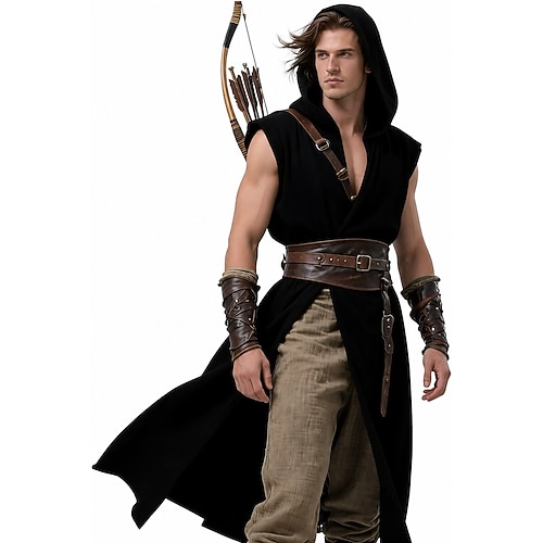Retro Vintage Mittelalterlich Renaissance Weste Tunika Krieger Wikinger Kostüm Herren Vikinger Halloween Karneval Party Leistung LARP Erwachsene Gürtel Ganzjahres Image
