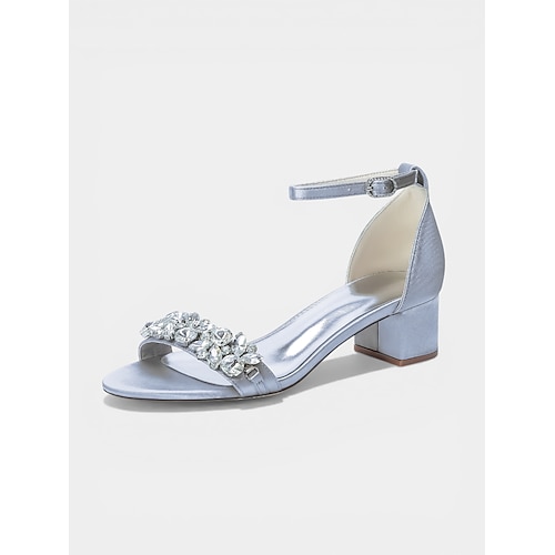 Elegante, nudefarbene Sandalen mit Strassbesatz und Blockabsatz – elegante Cocktailschuhe mit Knöchelriemen Image