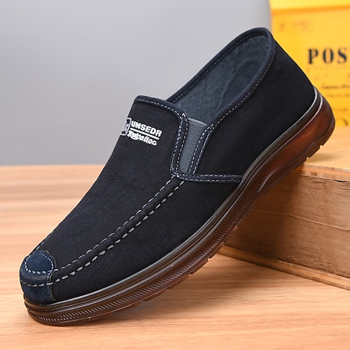 Schwarze Herren-Slipper, lässig und bequem – leichte Schuhe zum Laufen, weiche Alltagsschuhe für Reisen, Autofahren, Büro und einen entspannten, eleganten Freizeitstil. Image