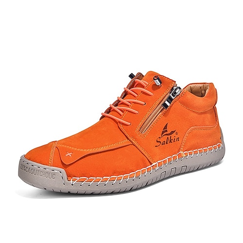 Orangefarbene Herren-Freizeitschuhe zum Schnüren, leichte und bequeme Laufschuhe, handgenäht im eleganten Freizeitstil, ideal für Alltag, Reisen, Wochenendausflüge und Freizeit. Image