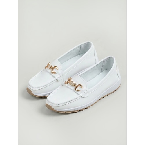 Rosa Damen-Slipper mit Strass-Goldschnalle – bequeme Freizeit-Mokassins, runde Zehenpartie, rutschfest, für Büro und Reisen Alltagskleidung Image