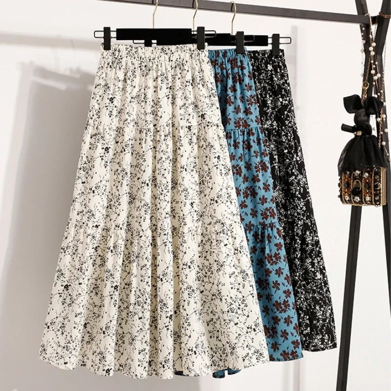 Neue Herbst Floral Plissee A-Linie Plus Größe Rock Vintage Drapierte Elegante Chinesischen Stil frauen Halblange röcke mit Futter