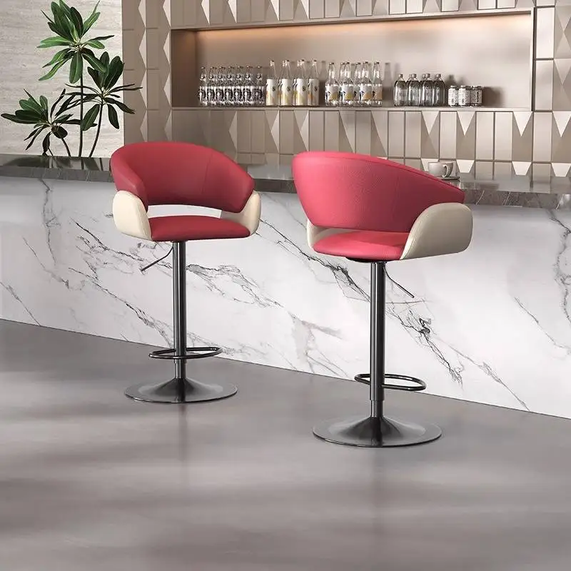 Rote Barstühle aus Metall, verstellbar, minimalistischer Stil, ergonomische Barstühle für den Außenbereich, luxuriöses, modernes Design, Taburetes De Bar-Möbel Image