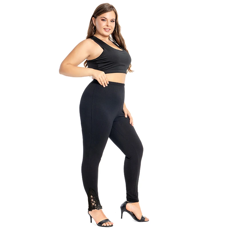 Modale Baumwolle Leggings XS-7XL Für Frauen Große Größe Enge Legins Spitze Hohl Femme Jeggings 6XL 5XL Weiß Schwarz Lila Rosa
