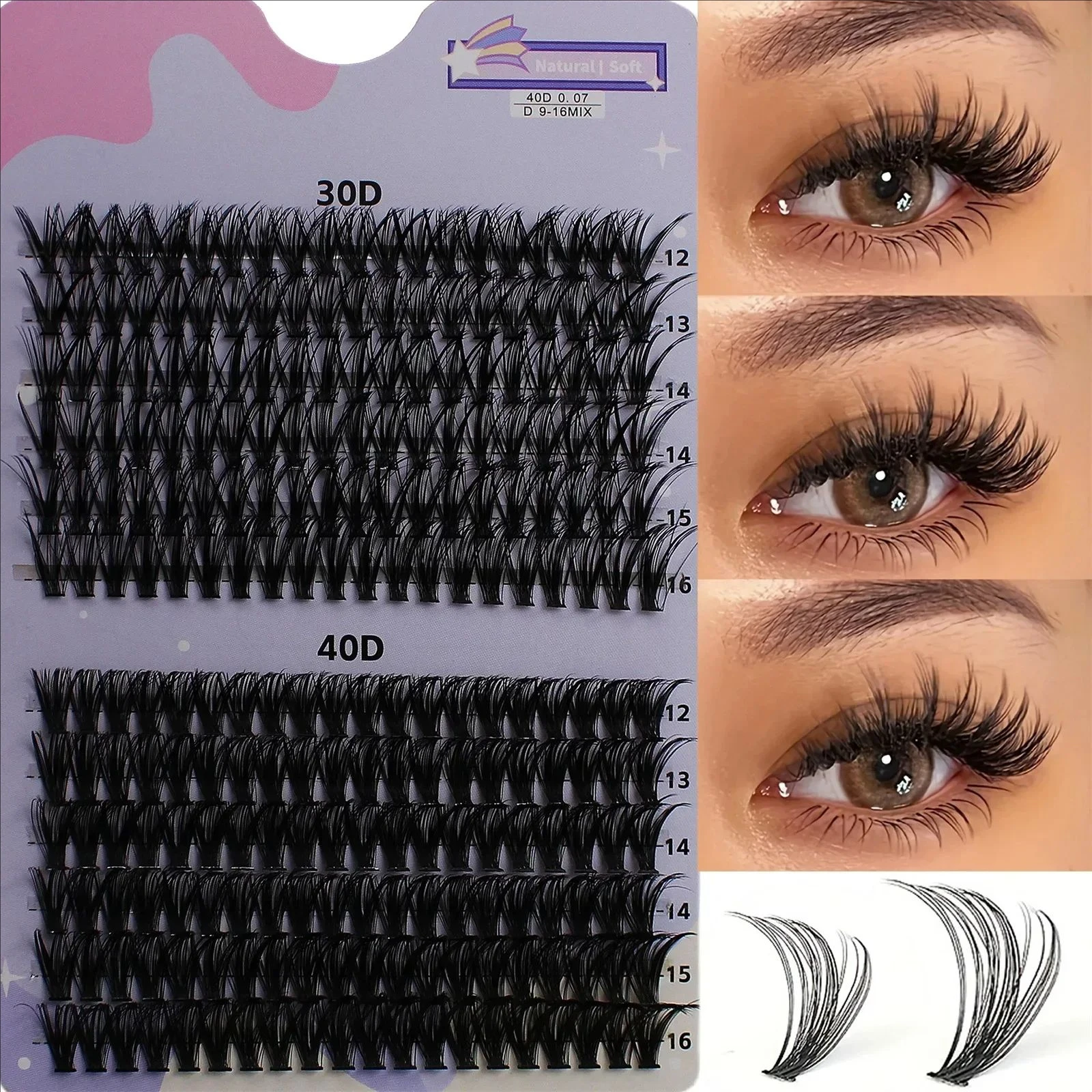 MJ 30/40D 12–16 mm Mix D Curl Cluster-Wimpern, einzelne Wimpern, Wimpernverlängerung, Cluster-Wimpern, weiche, natürliche falsche Wimpern Image